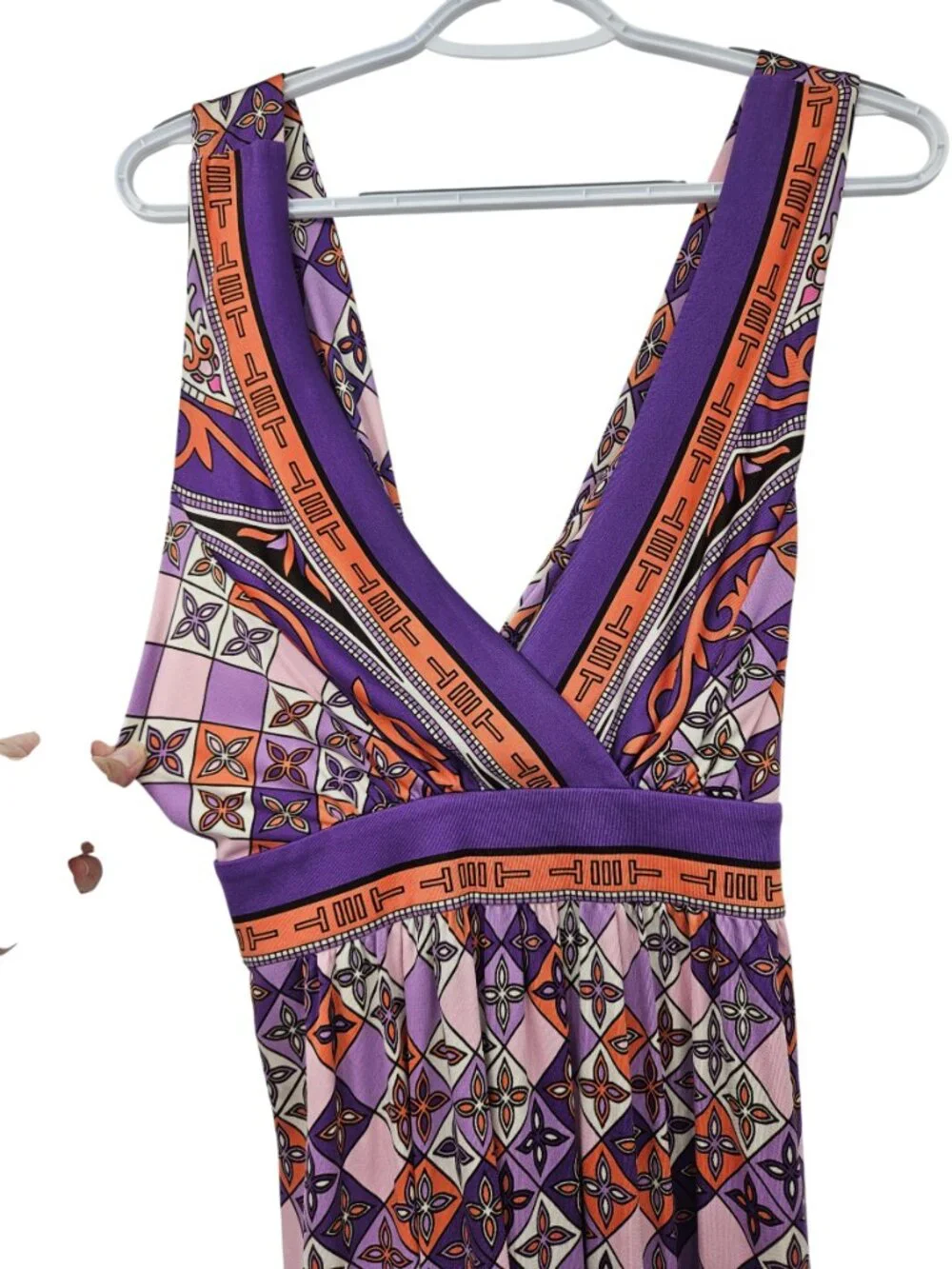 Tory Burch Geometric Silk Maxi Dress Purple Women's Size S Preppy Boho Summer